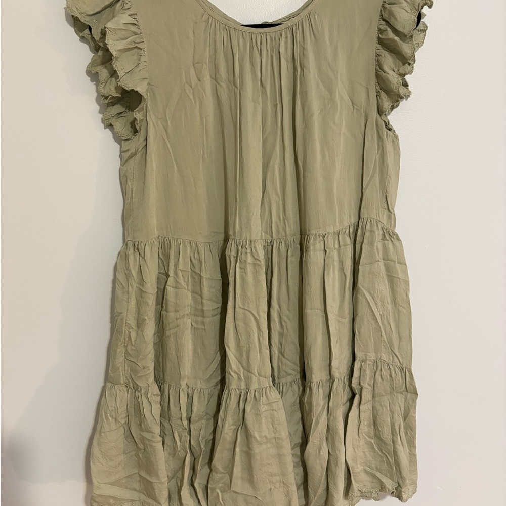 Wilfred Olive Ruffle Sleeve Mini Dress